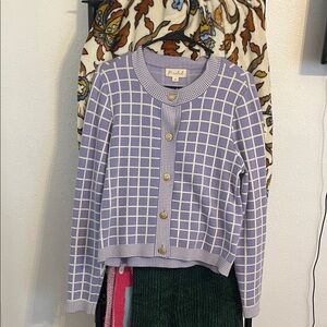 Marled Purple Grid Pattern Cardigan